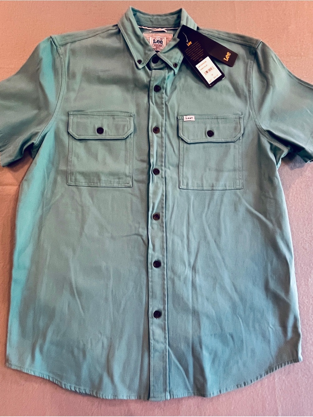 Lee Men’s Short-Sleeve Button-Down Shirt in light teal